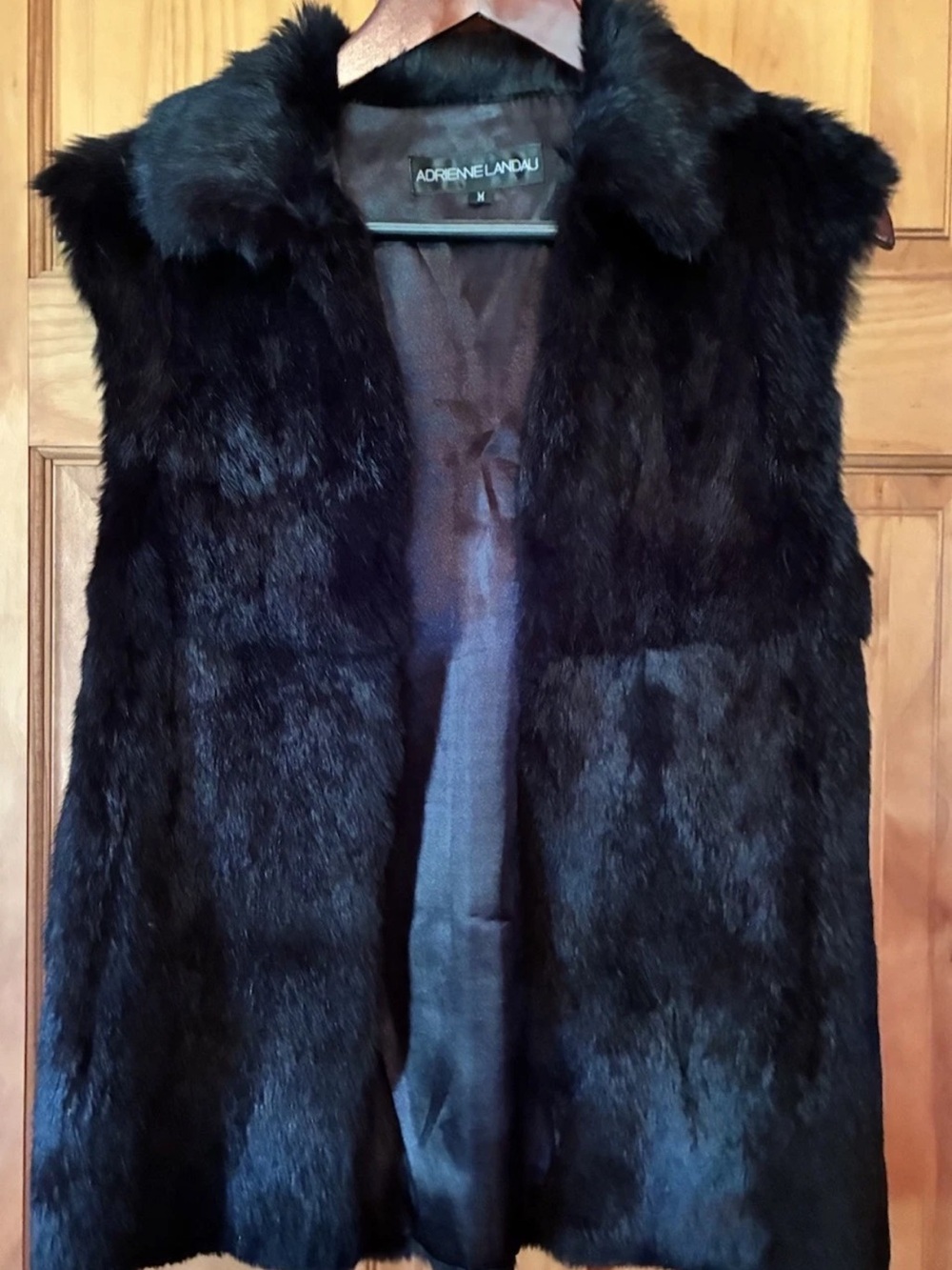 Adrienne Landau Black Rabbit Fur Sleeveless Women’s Vest Size Medium EUC